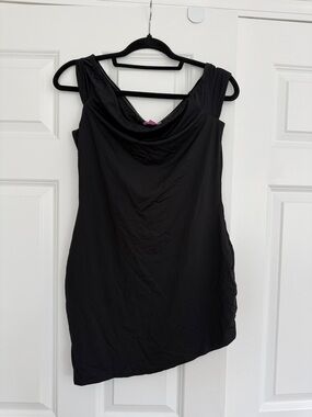 Edikted Black One-Shoulder Cowl Neck Dress